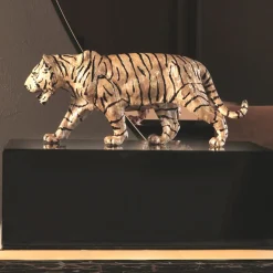 Tiger Brass With Black Lacquer Base Figurine