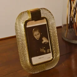 Transparent and Gold Twisted Glass with Glossy Brass Structure Frame