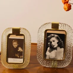 Transparent and Gold Twisted Glass with Glossy Brass Structure Frame