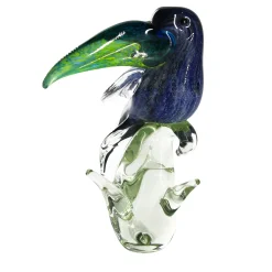 Transparent, Green & Blue Murano Glass Toucan Sculpture