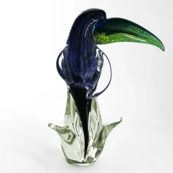 Transparent, Green & Blue Murano Glass Toucan Sculpture