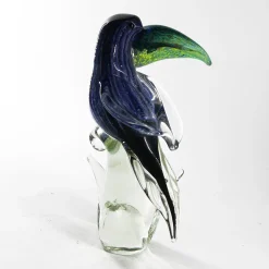 Transparent, Green & Blue Murano Glass Toucan Sculpture