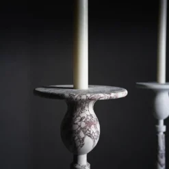 Treasure L Tall Arabescato Marble Candleholder