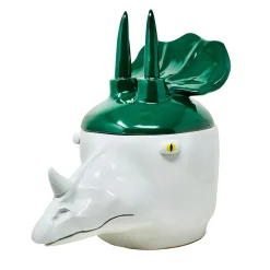 Triceratops Large Green and White Container with Lid