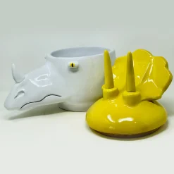 Triceratops Large Yellow and White Container with Lid
