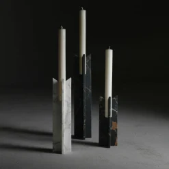 Trinity L Black and Gold Marble Candlestick