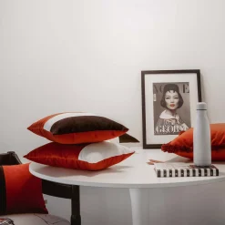 Triple Black White Optical Brick Red Cushion - Left