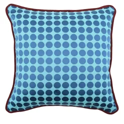 Turquoise and Blue Carrè Cushion in polka dots jacquard fabric