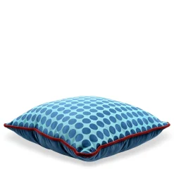 Turquoise and Blue Carrè Cushion in polka dots jacquard fabric
