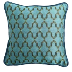 Turquoise Carrè Cushion in jacquard fabric and Linen Velvet