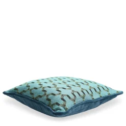 Turquoise Carrè Cushion in jacquard fabric and Linen Velvet