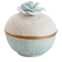 Turquoise Damask Small Box with Rose