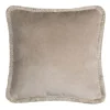 Velvet Beige Happy Pillow With Beige Fringes