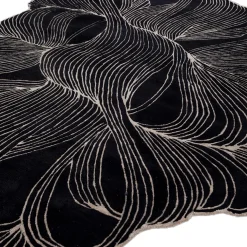Velvety Vortex Ebony & Antique White Hand Tufted Rug