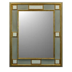 Vertical Gilded Wall Mirror with Capodimonte Porcelain Allegorical Scenes