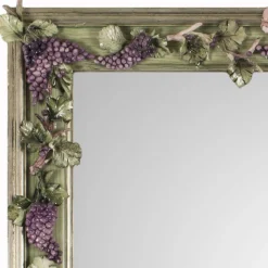 Vine Mirror with Capodimonte Porcelain Grapes and Silver Finish