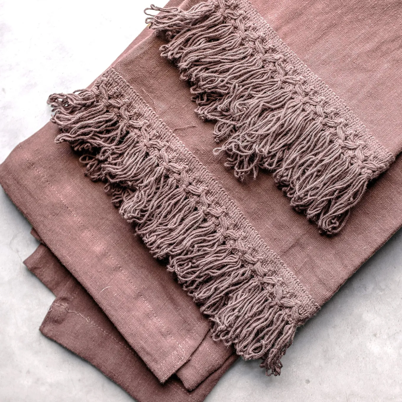 Vintage Pink Towel Set with Long Fringe