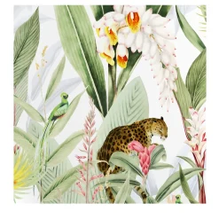Vintage Tropical Forest with Jaguars and Parrots Wallpaper