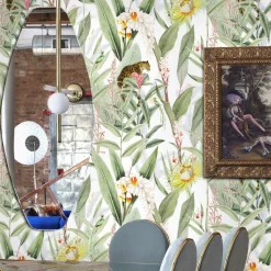 Vintage Tropical Forest with Jaguars and Parrots Wallpaper