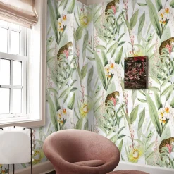 Vintage Tropical Forest with Jaguars and Parrots Wallpaper