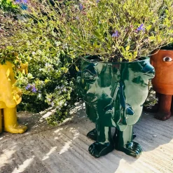 Walking Head Medium Green Flower Pot