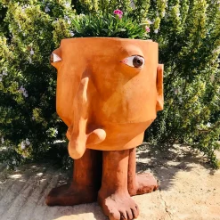 Walking Head Medium Terracotta Flower Pot