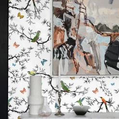 Whimsical Birds and Butterflies Wallpaper
