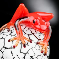 White Crackled Glass Egg with Red Gecko