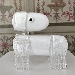 White Dog Venetian Glass Sculpture by Eliana Gerotto