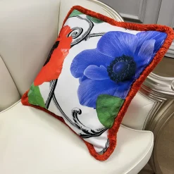 White Flower Fringed Square Cushion by Carlo Rampazzi
