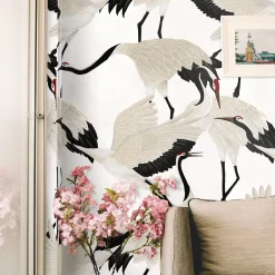 White Heron Print Wallpaper