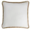 White With Beige Fringes Happy Linen Cushion