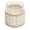 Wideville Leather & Rattan Candleholder - White