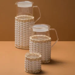 Wideville Leather & Rattan Candleholder - White