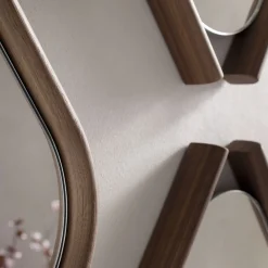 Wood Eye Bis Pair of Mirrors with Solid Walnut Wood Frame