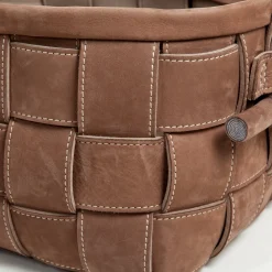 Woven Leather Basket Brown