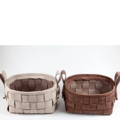 Woven Leather Basket Gray