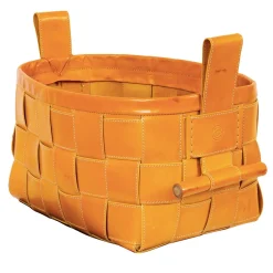 Woven Leather Basket Mustard Yellow