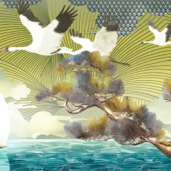 Yellow & Blue Sea Polyester Wallcovering Fabric