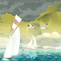 Yellow & Blue Sea Polyester Wallcovering Fabric