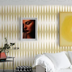 Yellow and White Retro Ethnic Wallpaper