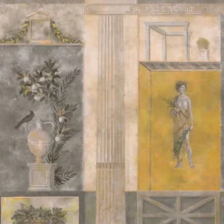 Yellow Gray & Beige Pompeii Cotton Wallcovering Fabric