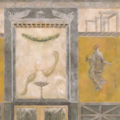 Yellow Gray & Beige Pompeii Cotton Wallcovering Fabric