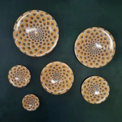 Yellow Peacock Feather Set of 6 Decorative Plates