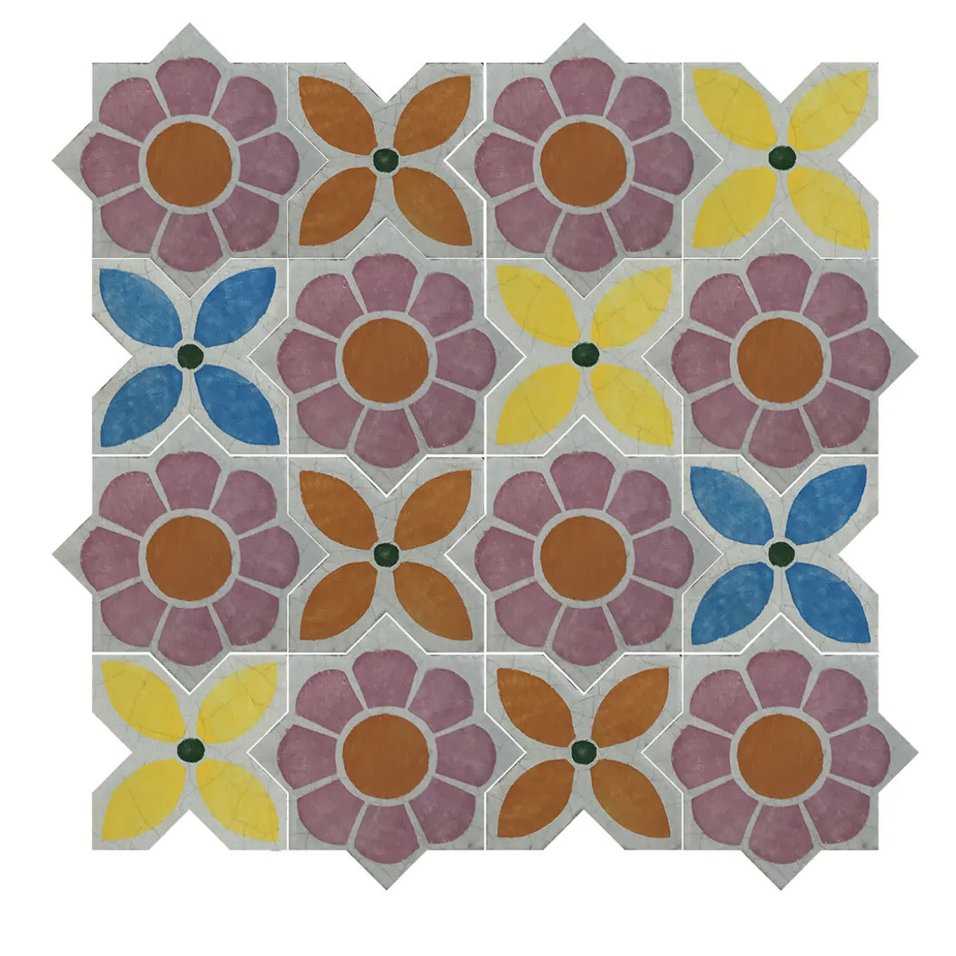 Zinnia Multicolor Ceramic Tile Composition with Floral Design